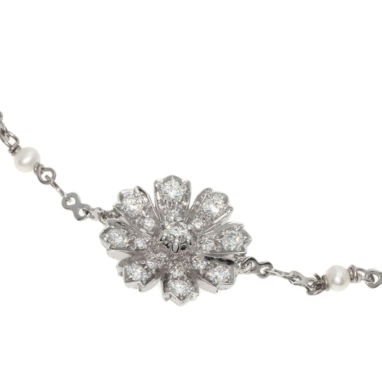 GUCCI bracelet K18WG Silver Flora Diamond Pearl Women Used Authentic