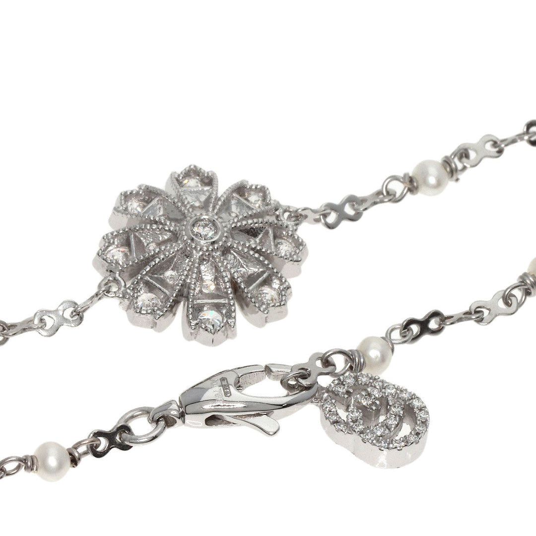 GUCCI bracelet K18WG Silver Flora Diamond Pearl Women Used Authentic