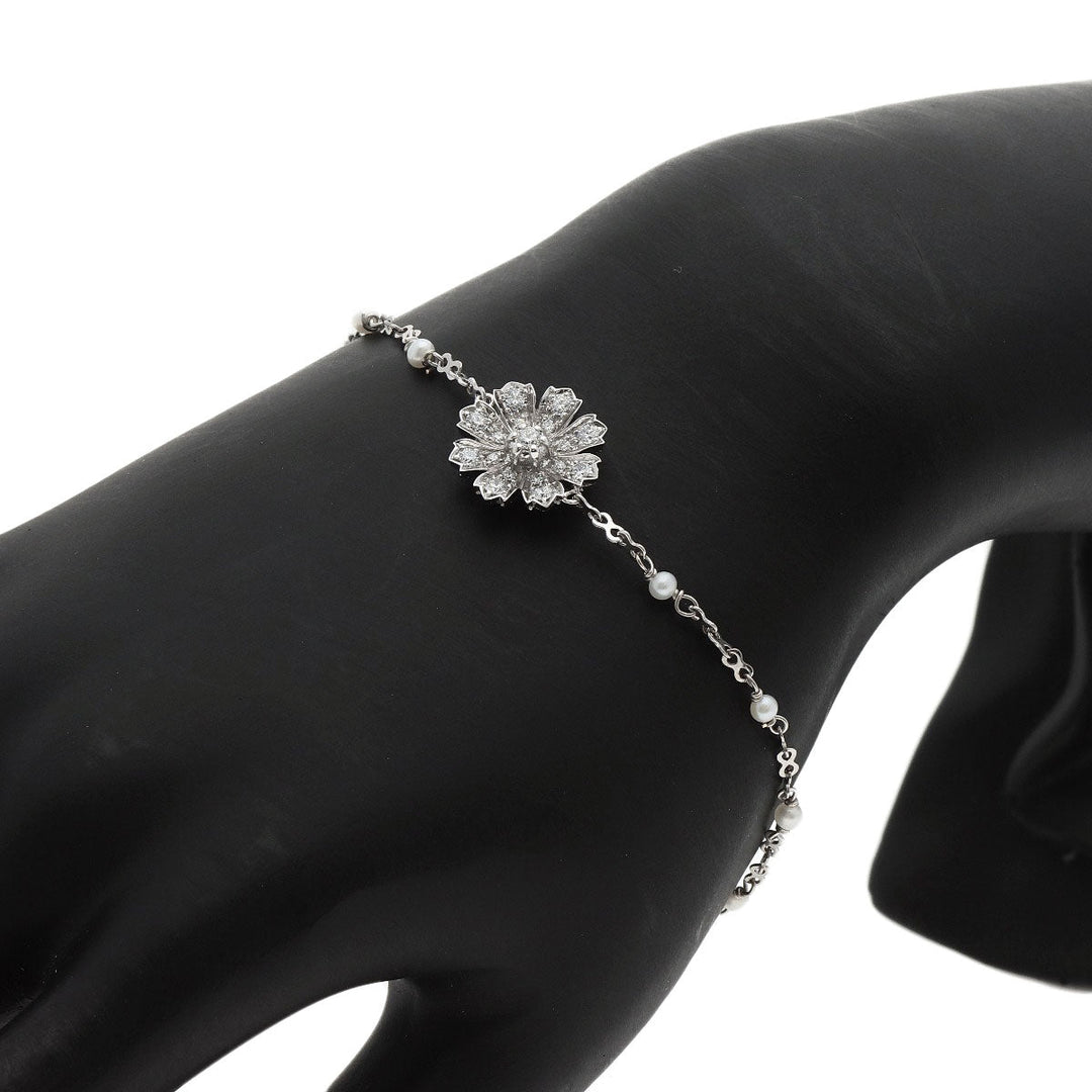 GUCCI bracelet K18WG Silver Flora Diamond Pearl Women Used Authentic