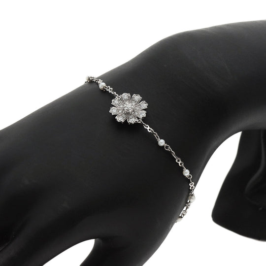 GUCCI bracelet K18WG Silver Flora Diamond Pearl Women Used Authentic