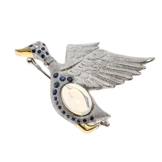 MIKIMOTO Brooch K18WG Silver Bird Motif Water Opal Sapphire Diamond