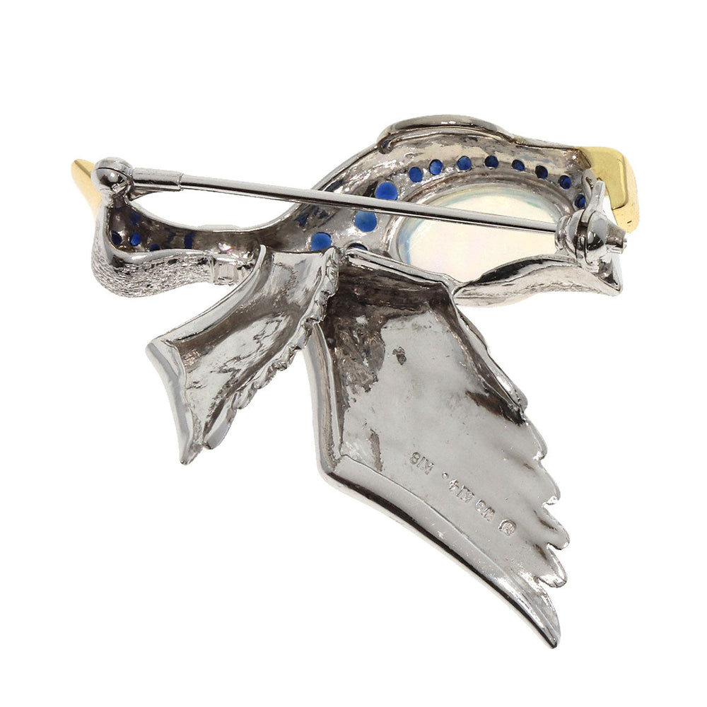 MIKIMOTO Brooch K18WG Silver Bird Motif Water Opal Sapphire Diamond