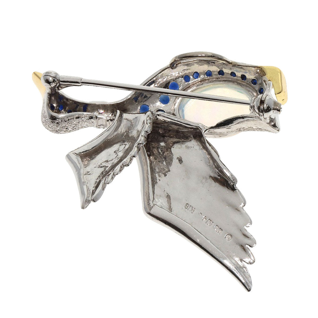 MIKIMOTO Brooch K18WG Silver Bird Motif Water Opal Sapphire Diamond