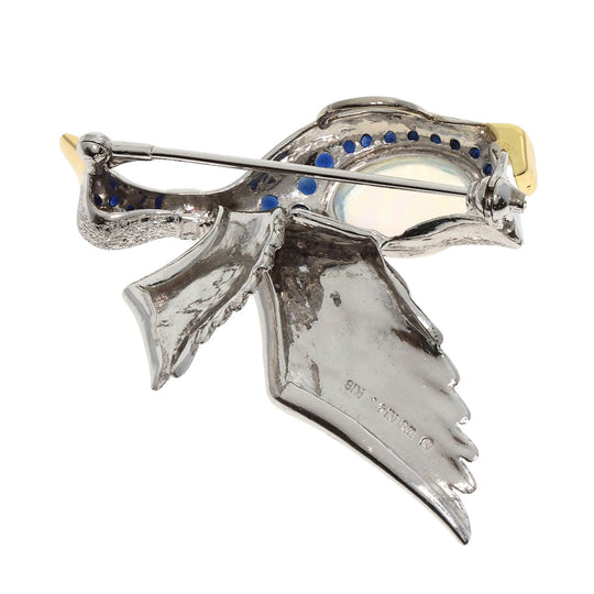 MIKIMOTO Brooch K18WG Silver Bird Motif Water Opal Sapphire Diamond