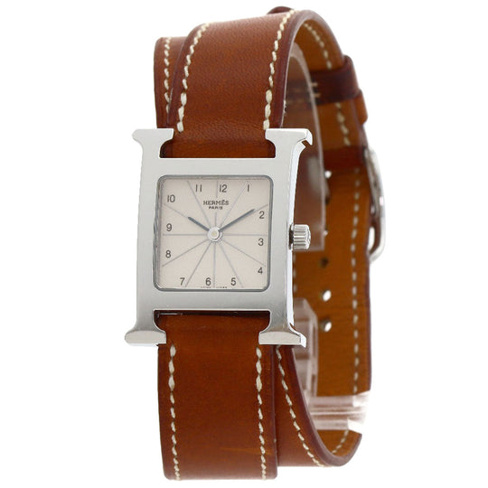HERMES Watches Quartz HH1.210 Stainless Steel, Leather Silver H watch Deburuturu Silver dial Women Used Authentic