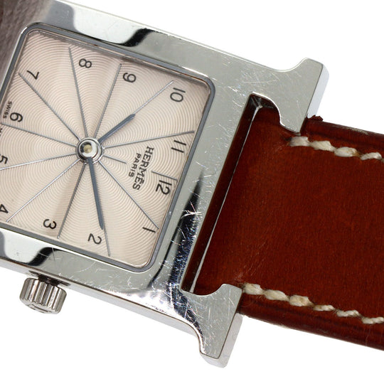 HERMES Watches Quartz HH1.210 Stainless Steel, Leather Silver H watch Deburuturu Silver dial Women Used Authentic