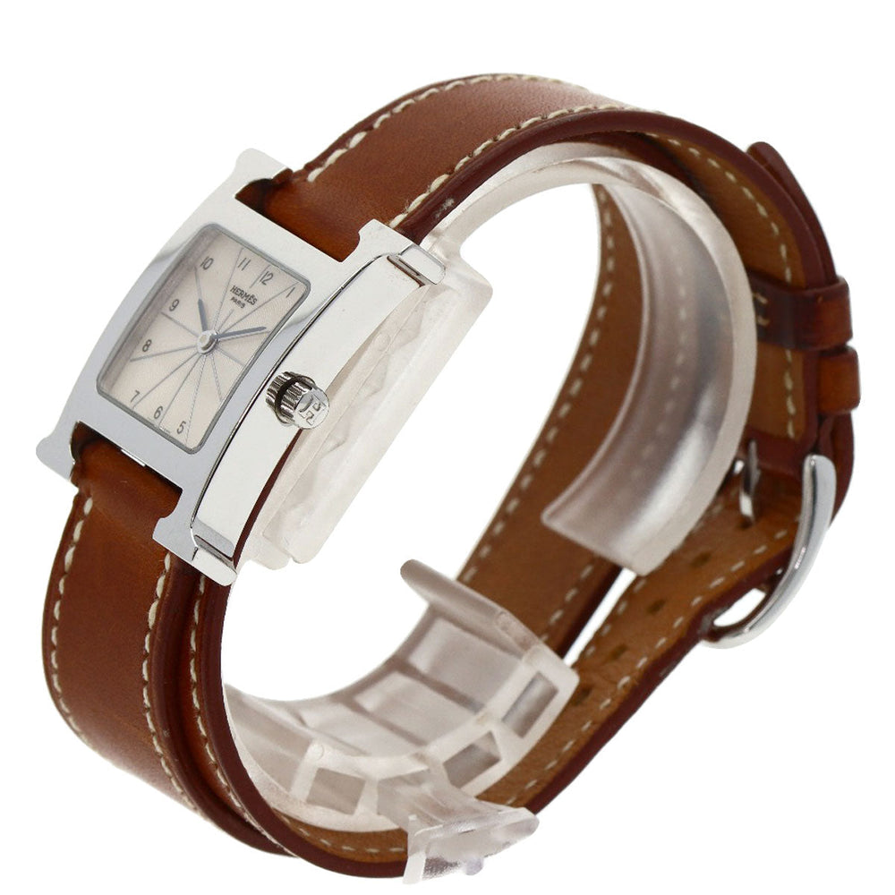 HERMES Watches Quartz HH1.210 Stainless Steel, Leather Silver H watch Deburuturu Silver dial Women Used Authentic