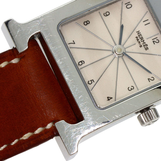 HERMES Watches Quartz HH1.210 Stainless Steel, Leather Silver H watch Deburuturu Silver dial Women Used Authentic