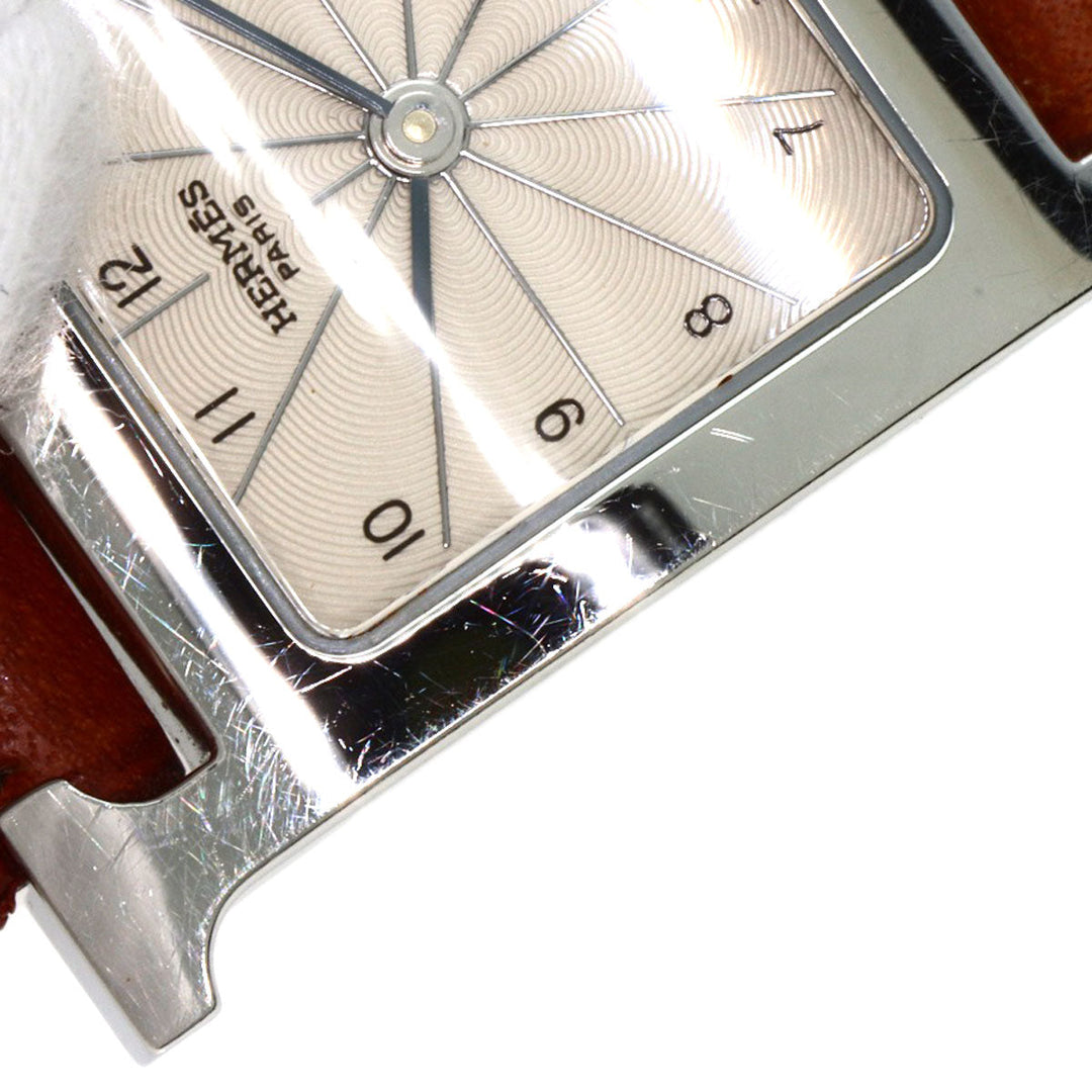 HERMES Watches Quartz HH1.210 Stainless Steel, Leather Silver H watch Deburuturu Silver dial Women Used Authentic