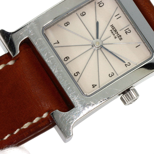 HERMES Watches Quartz HH1.210 Stainless Steel, Leather Silver H watch Deburuturu Silver dial Women Used Authentic