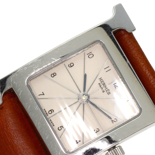 HERMES Watches Quartz HH1.210 Stainless Steel, Leather Silver H watch Deburuturu Silver dial Women Used Authentic