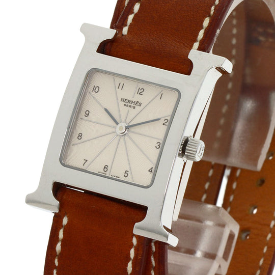 HERMES Watches Quartz HH1.210 Stainless Steel, Leather Silver H watch Deburuturu Silver dial Women Used Authentic