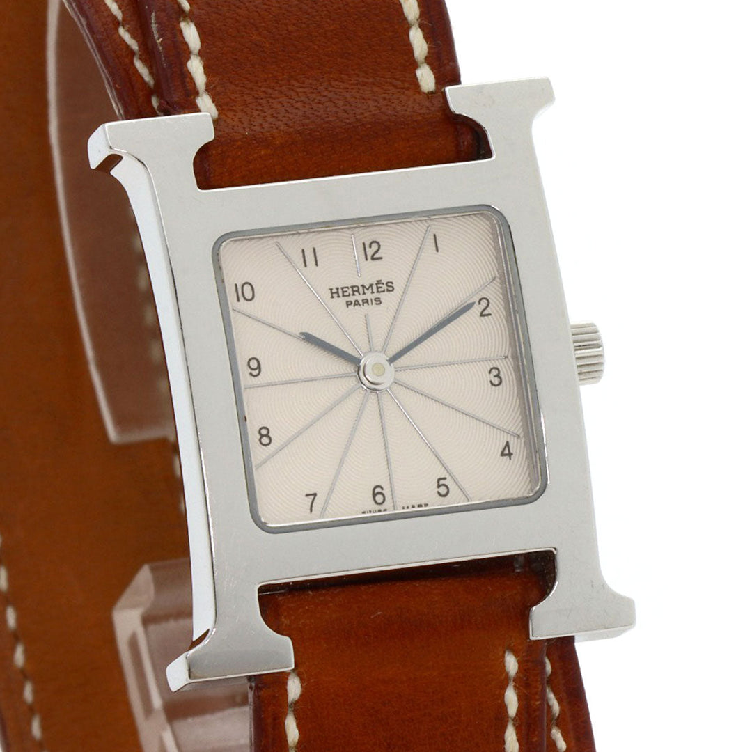 HERMES Watches Quartz HH1.210 Stainless Steel, Leather Silver H watch Deburuturu Silver dial Women Used Authentic