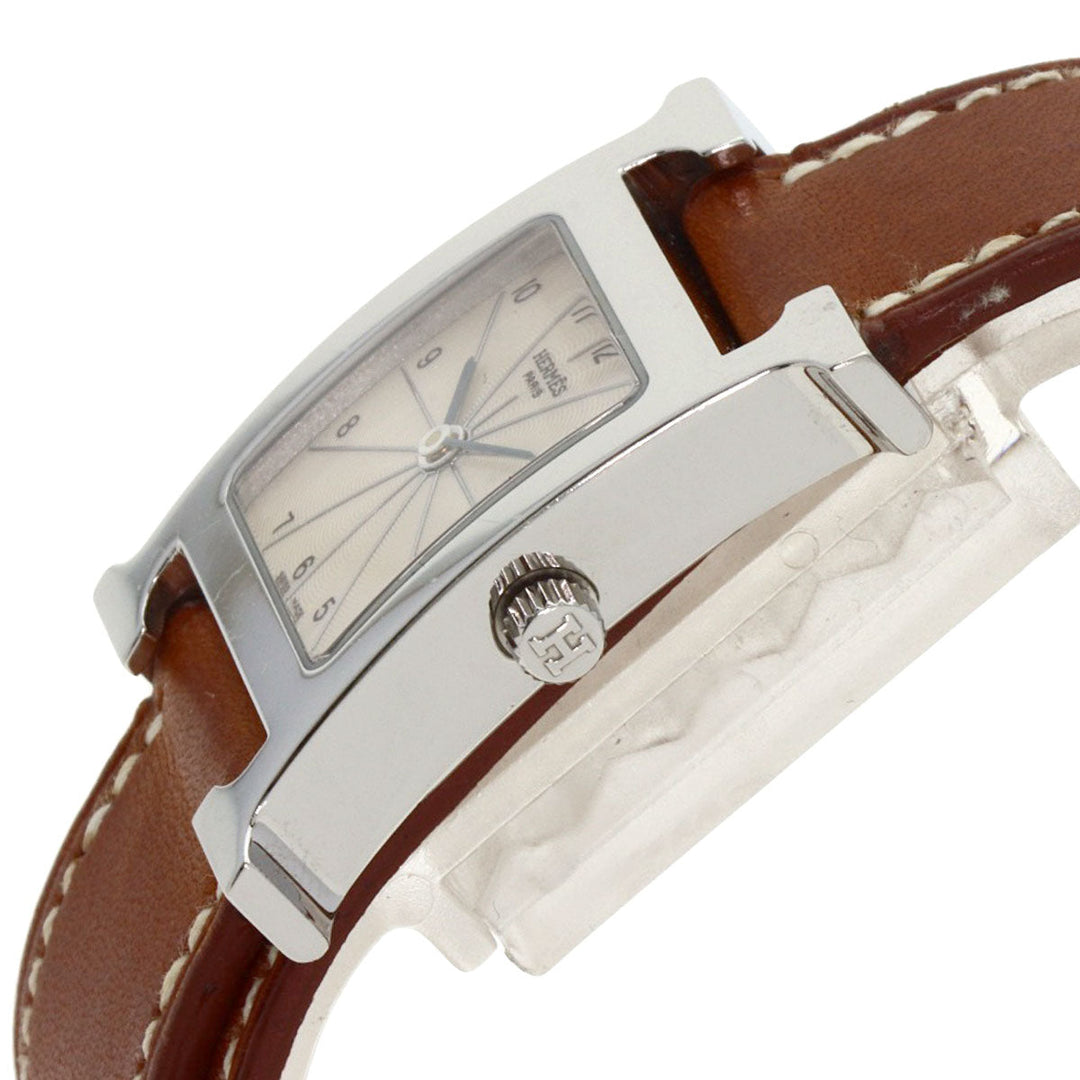 HERMES Watches Quartz HH1.210 Stainless Steel, Leather Silver H watch Deburuturu Silver dial Women Used Authentic