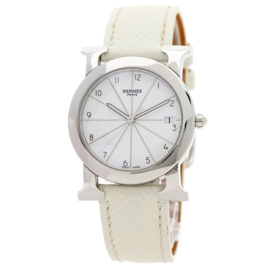 HERMES Watches Quartz HR1.510 Stainless Steel, Leather Silver H watch Rondo white dial Women Used Authentic