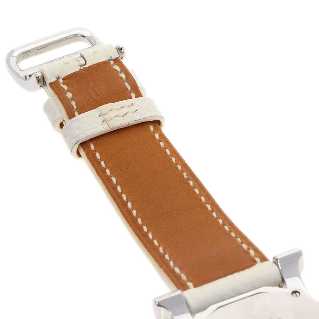 HERMES Watches Quartz HR1.510 Stainless Steel, Leather Silver H watch Rondo white dial Women Used Authentic