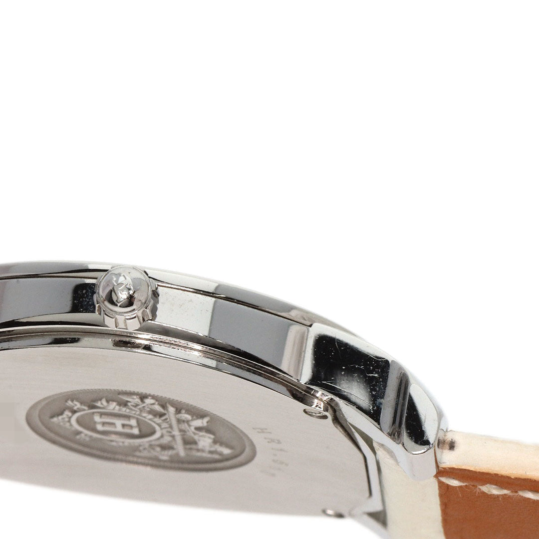 HERMES Watches Quartz HR1.510 Stainless Steel, Leather Silver H watch Rondo white dial Women Used Authentic