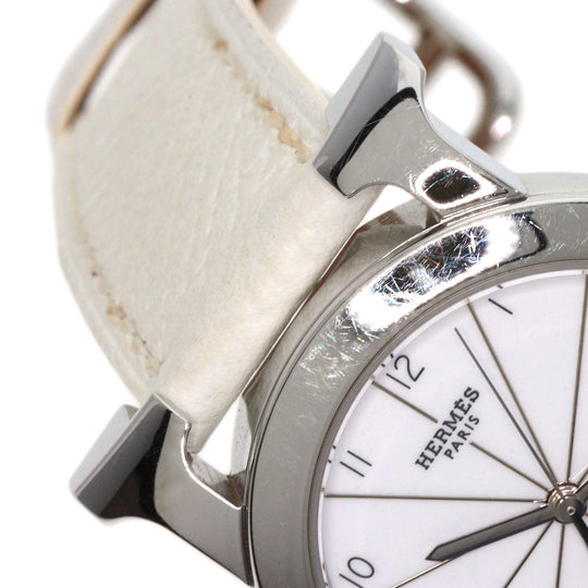 HERMES Watches Quartz HR1.510 Stainless Steel, Leather Silver H watch Rondo white dial Women Used Authentic