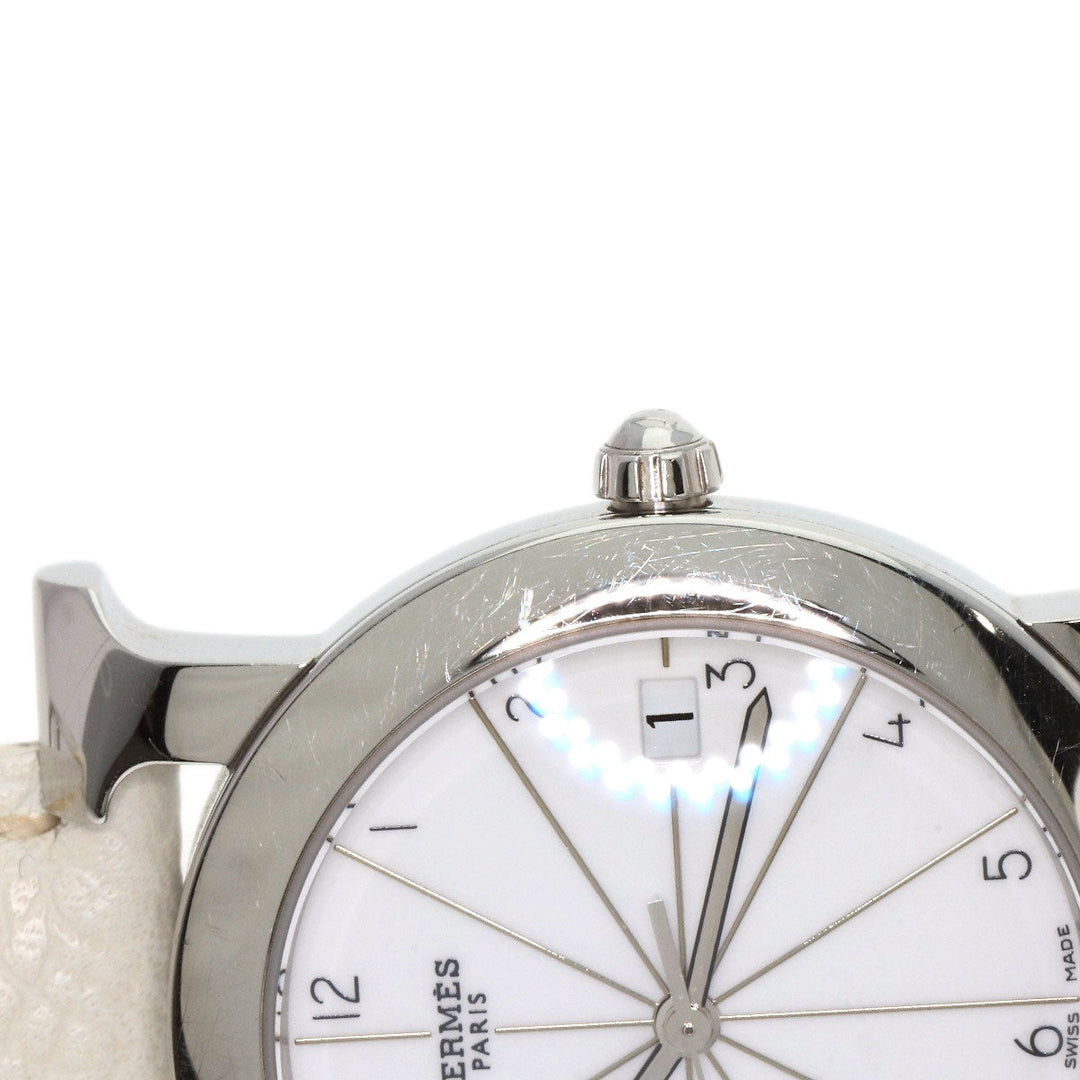 HERMES Watches Quartz HR1.510 Stainless Steel, Leather Silver H watch Rondo white dial Women Used Authentic