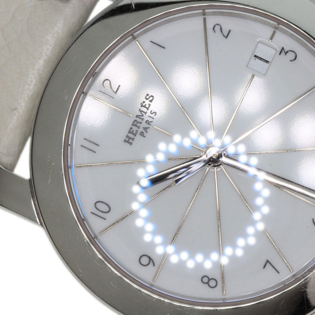 HERMES Watches Quartz HR1.510 Stainless Steel, Leather Silver H watch Rondo white dial Women Used Authentic