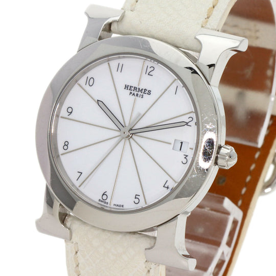 HERMES Watches Quartz HR1.510 Stainless Steel, Leather Silver H watch Rondo white dial Women Used Authentic