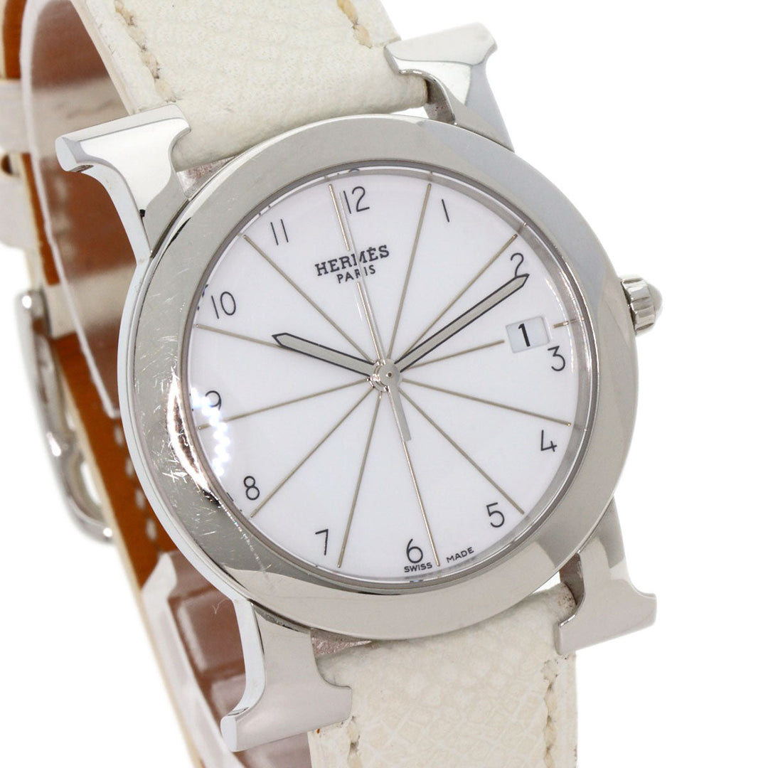HERMES Watches Quartz HR1.510 Stainless Steel, Leather Silver H watch Rondo white dial Women Used Authentic