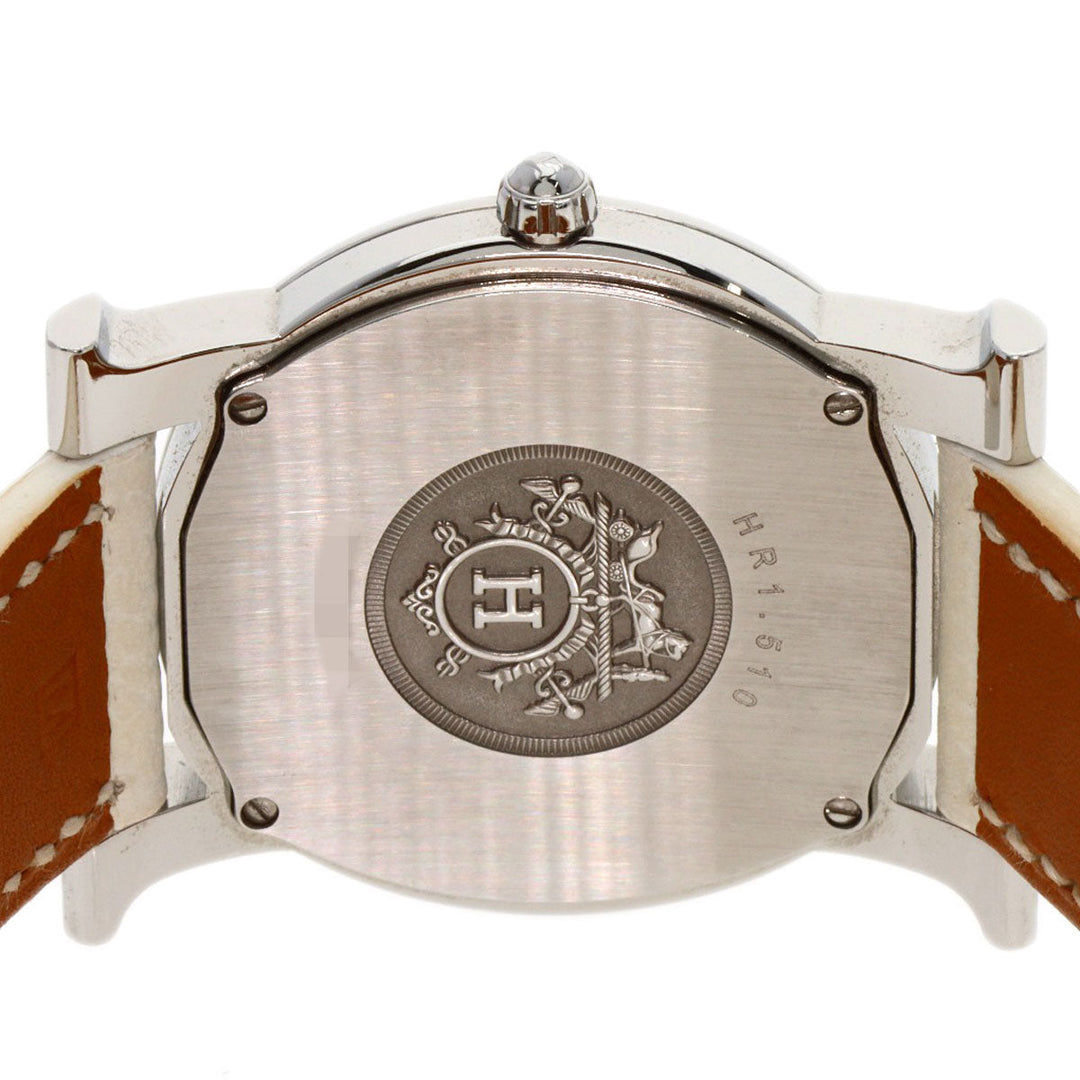 HERMES Watches Quartz HR1.510 Stainless Steel, Leather Silver H watch Rondo white dial Women Used Authentic
