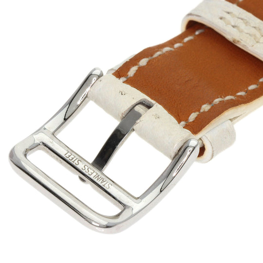 HERMES Watches Quartz HR1.510 Stainless Steel, Leather Silver H watch Rondo white dial Women Used Authentic