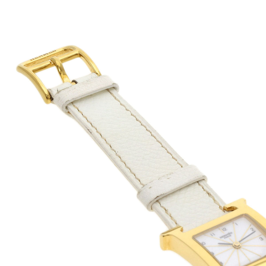 HERMES Watches Quartz HH1.201 Gold Plated, Leather gold H watch white dial Women Used Authentic