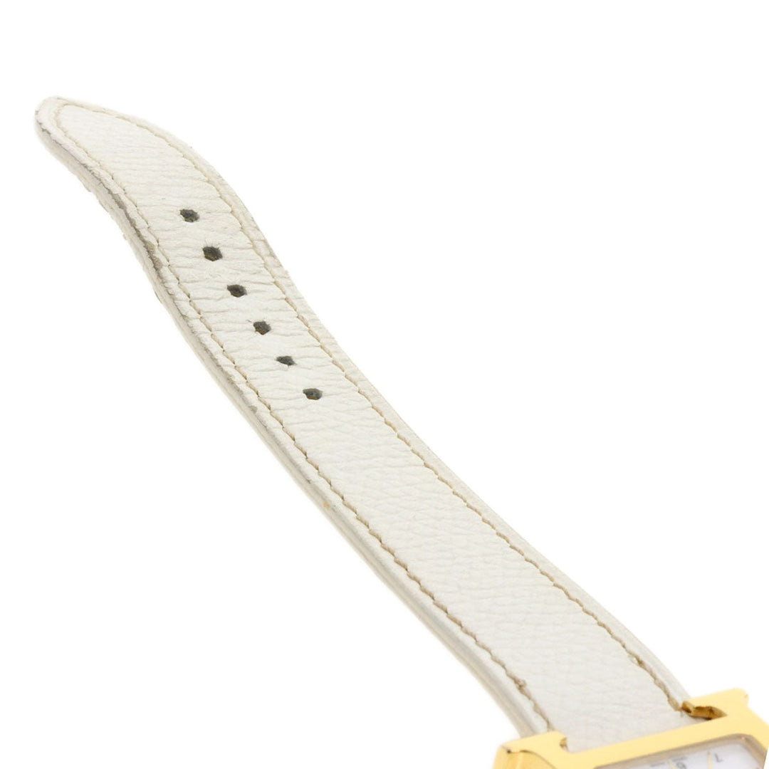 HERMES Watches Quartz HH1.201 Gold Plated, Leather gold H watch white dial Women Used Authentic