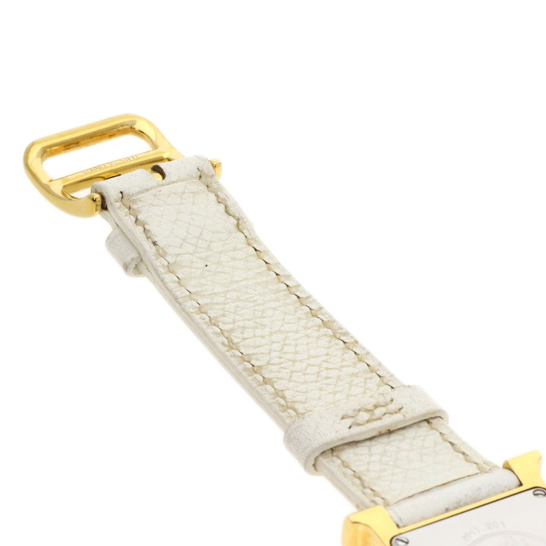 HERMES Watches Quartz HH1.201 Gold Plated, Leather gold H watch white dial Women Used Authentic