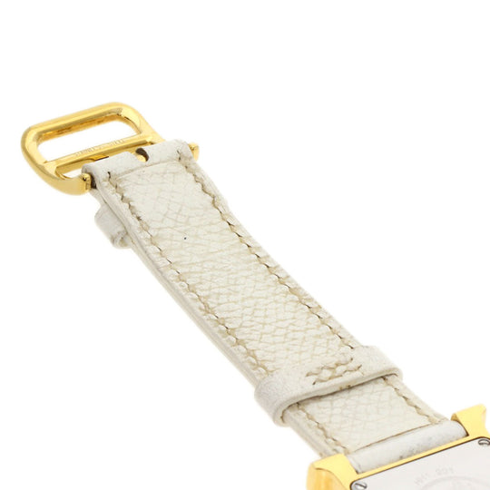 HERMES Watches Quartz HH1.201 Gold Plated, Leather gold H watch white dial Women Used Authentic