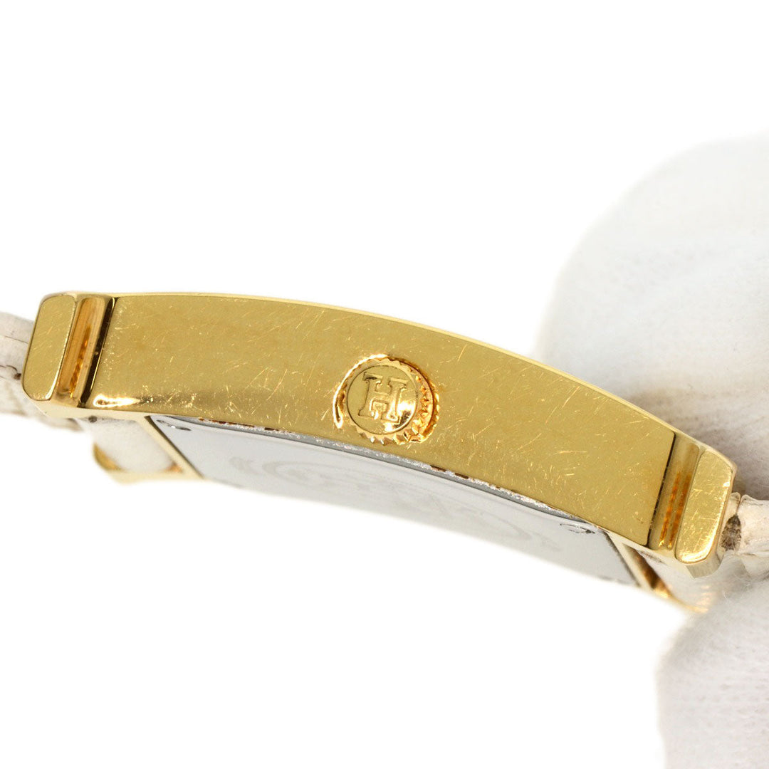 HERMES Watches Quartz HH1.201 Gold Plated, Leather gold H watch white dial Women Used Authentic
