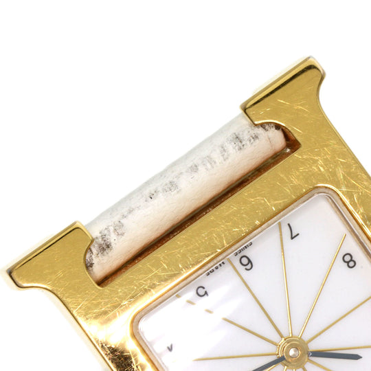 HERMES Watches Quartz HH1.201 Gold Plated, Leather gold H watch white dial Women Used Authentic