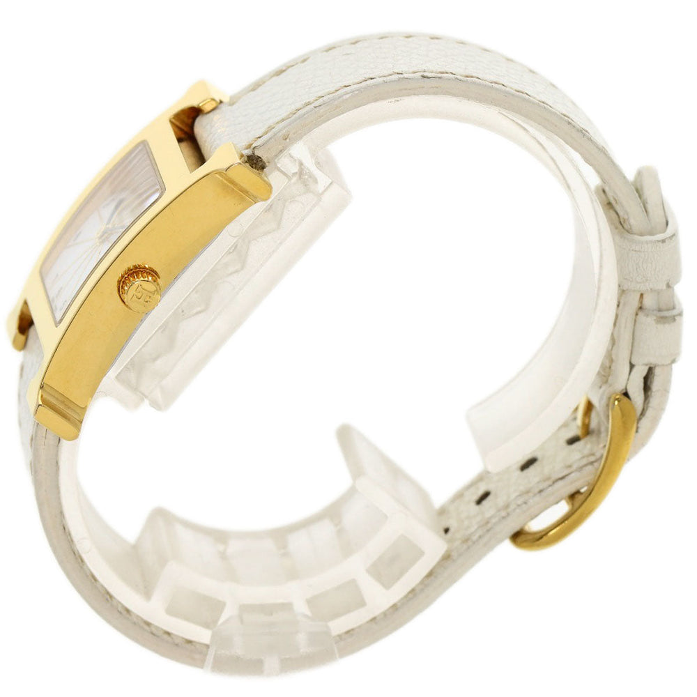 HERMES Watches Quartz HH1.201 Gold Plated, Leather gold H watch white dial Women Used Authentic