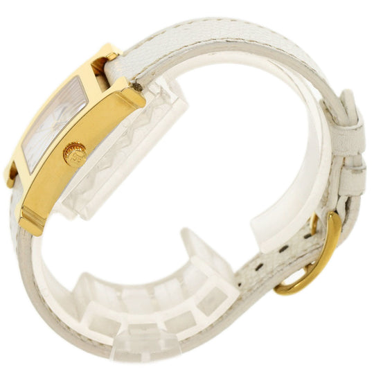 HERMES Watches Quartz HH1.201 Gold Plated, Leather gold H watch white dial Women Used Authentic
