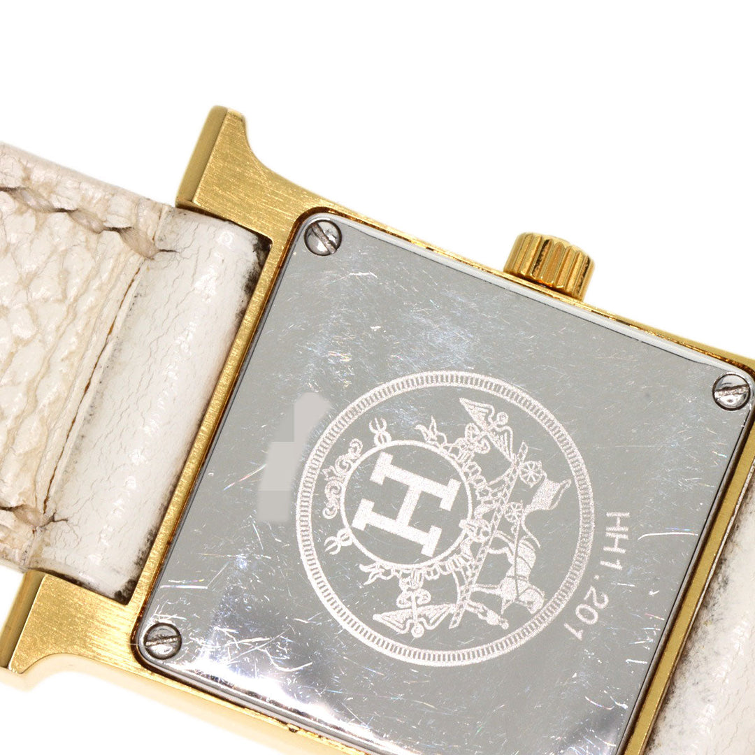 HERMES Watches Quartz HH1.201 Gold Plated, Leather gold H watch white dial Women Used Authentic