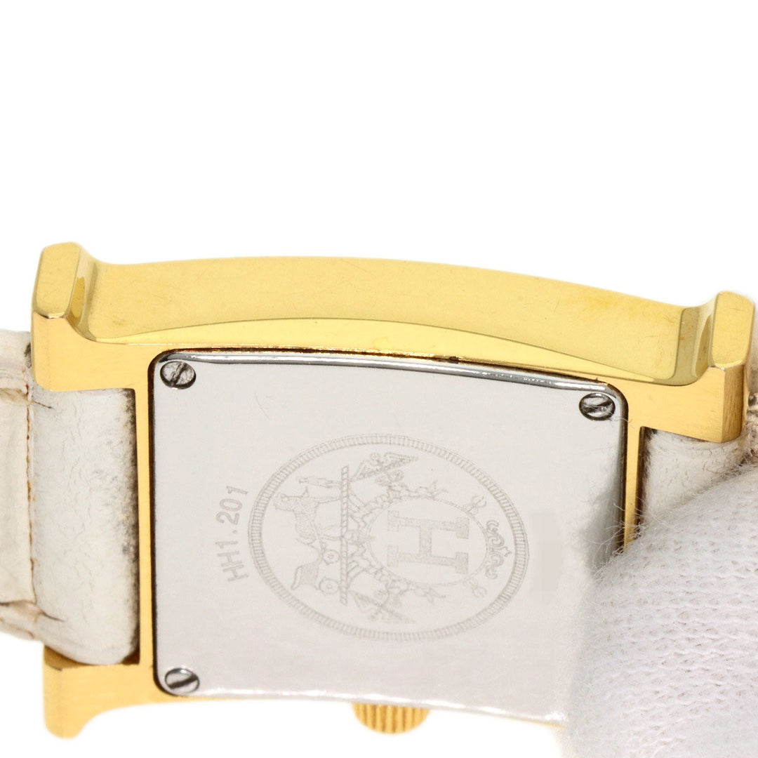 HERMES Watches Quartz HH1.201 Gold Plated, Leather gold H watch white dial Women Used Authentic