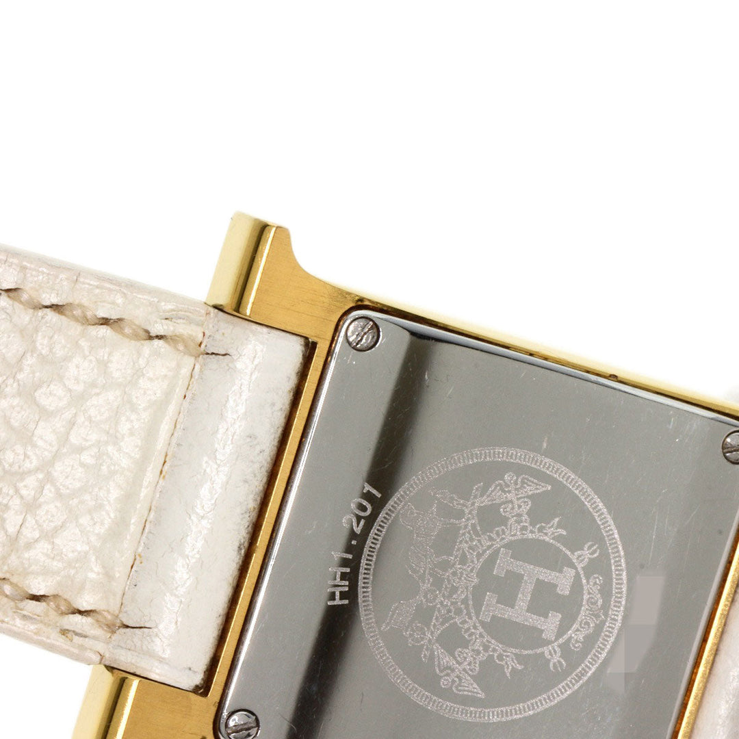 HERMES Watches Quartz HH1.201 Gold Plated, Leather gold H watch white dial Women Used Authentic