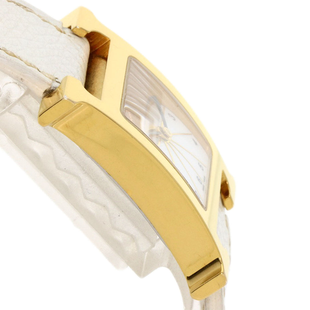 HERMES Watches Quartz HH1.201 Gold Plated, Leather gold H watch white dial Women Used Authentic