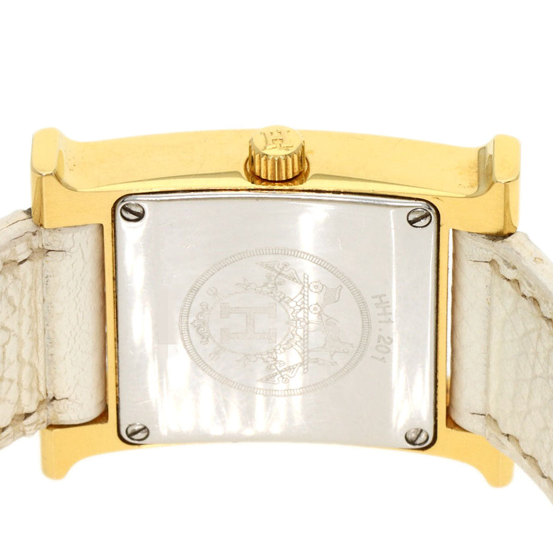 HERMES Watches Quartz HH1.201 Gold Plated, Leather gold H watch white dial Women Used Authentic