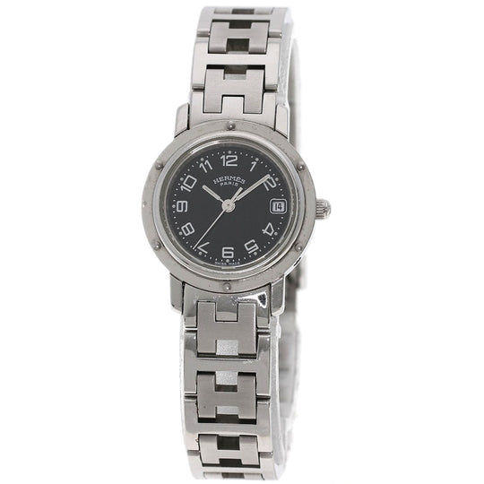 HERMES Watches Quartz CL4.210 Stainless Steel , Stainless Steel Silver Clipper black dial Women Used Authentic