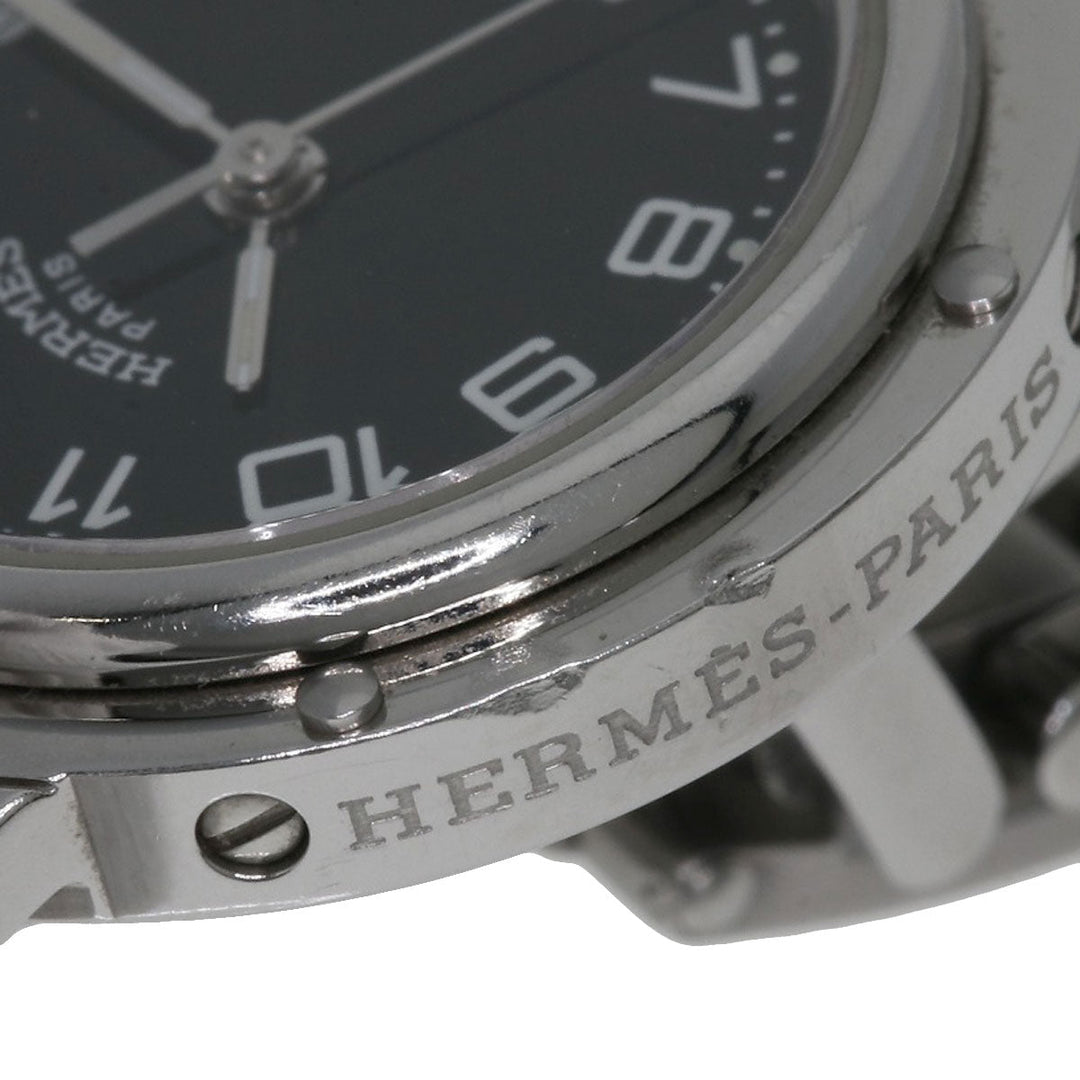HERMES Watches Quartz CL4.210 Stainless Steel , Stainless Steel Silver Clipper black dial Women Used Authentic