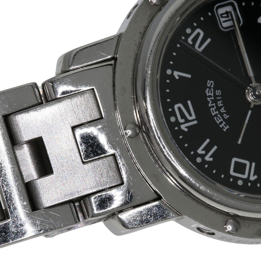 HERMES Watches Quartz CL4.210 Stainless Steel , Stainless Steel Silver Clipper black dial Women Used Authentic