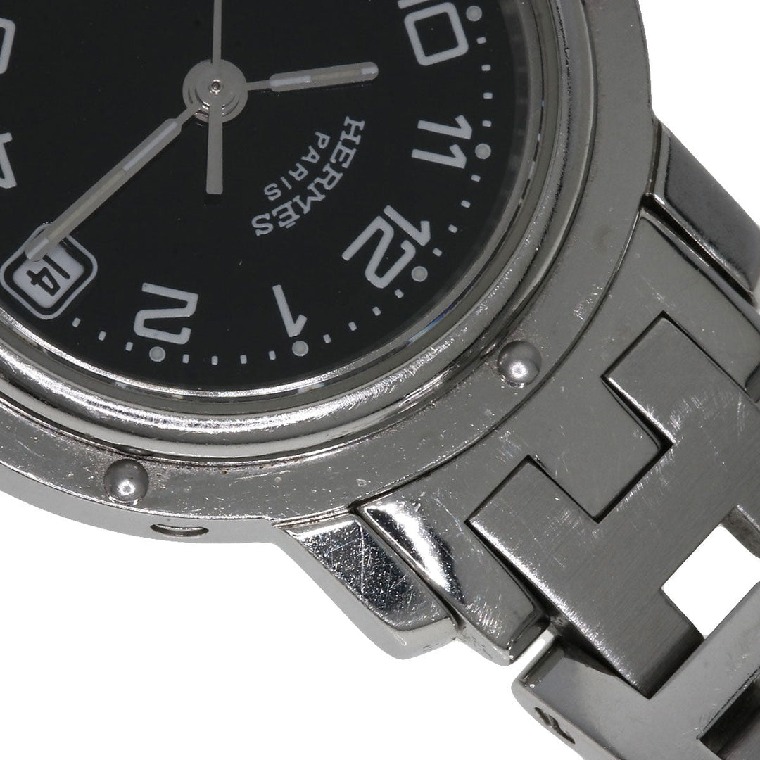 HERMES Watches Quartz CL4.210 Stainless Steel , Stainless Steel Silver Clipper black dial Women Used Authentic