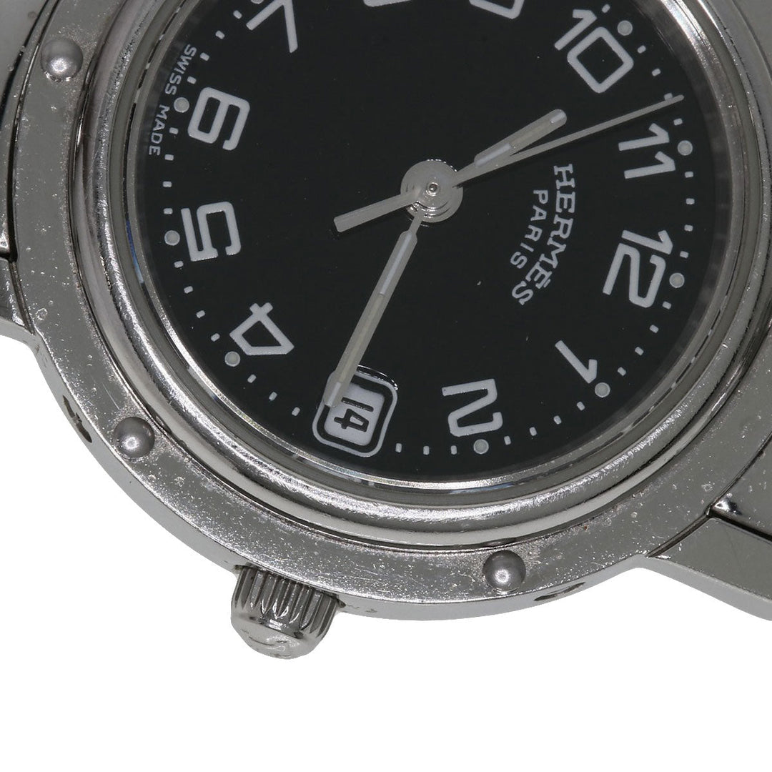 HERMES Watches Quartz CL4.210 Stainless Steel , Stainless Steel Silver Clipper black dial Women Used Authentic