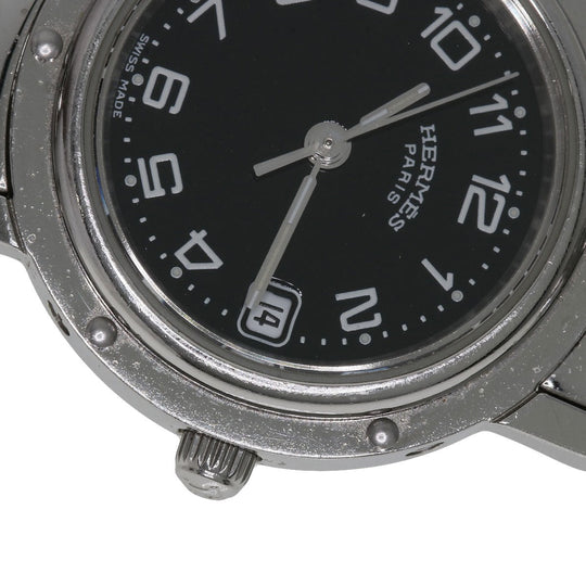 HERMES Watches Quartz CL4.210 Stainless Steel , Stainless Steel Silver Clipper black dial Women Used Authentic