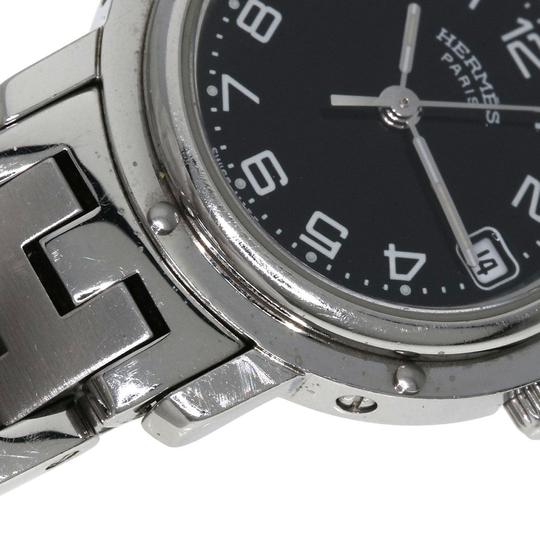 HERMES Watches Quartz CL4.210 Stainless Steel , Stainless Steel Silver Clipper black dial Women Used Authentic