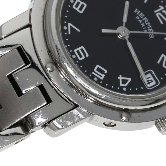 HERMES Watches Quartz CL4.210 Stainless Steel , Stainless Steel Silver Clipper black dial Women Used Authentic