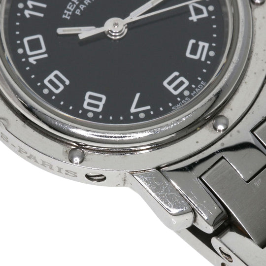 HERMES Watches Quartz CL4.210 Stainless Steel , Stainless Steel Silver Clipper black dial Women Used Authentic